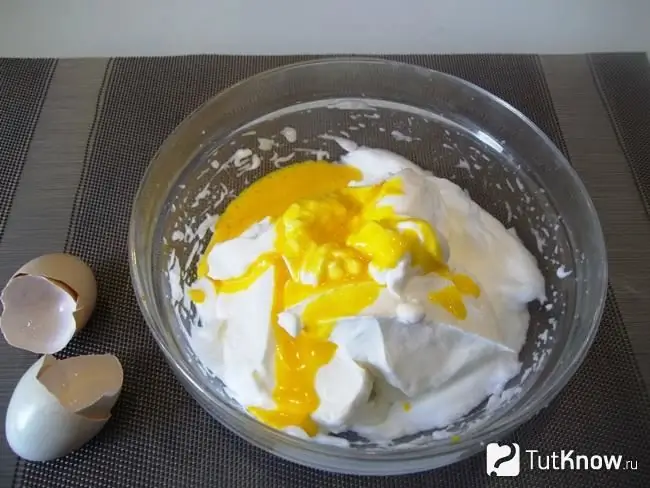 Whipped yolks combined with whites and cream