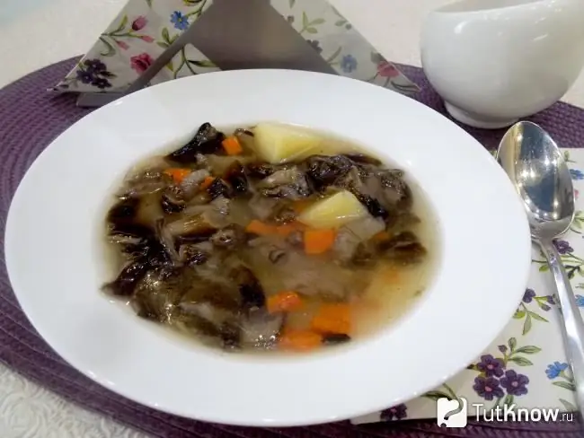 Sopa magra de cogumelos pronta com legumes