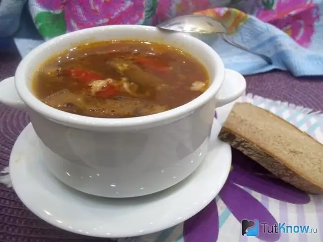 Handaang gawang sopas na may mga tiyan ng manok sa sabaw