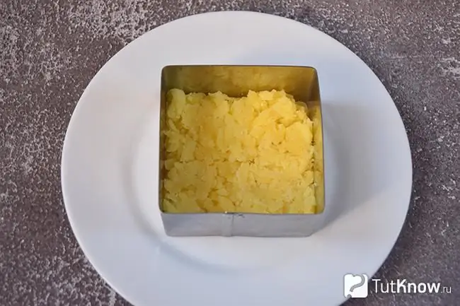 Layer of potatoes in a salad dish