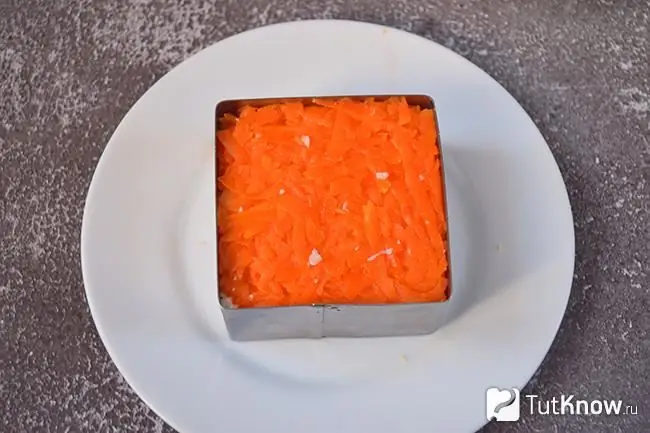 Layer of carrots in a salad dish