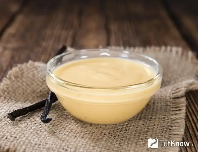 Vanilla sauce on the table in a vase