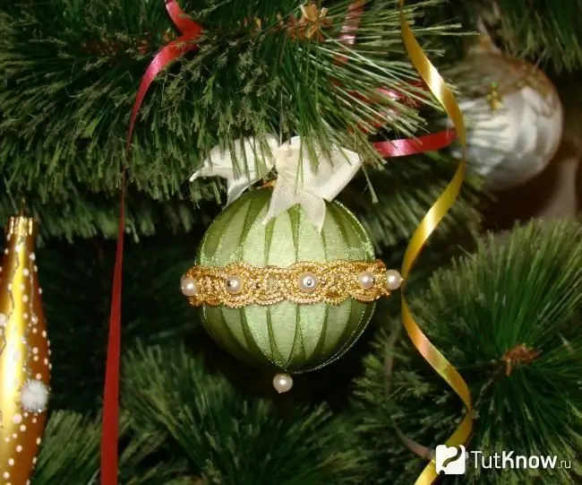 Christmas ball made of satin ribbons