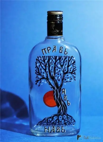 Finished painting with acrylic paints on a bottle