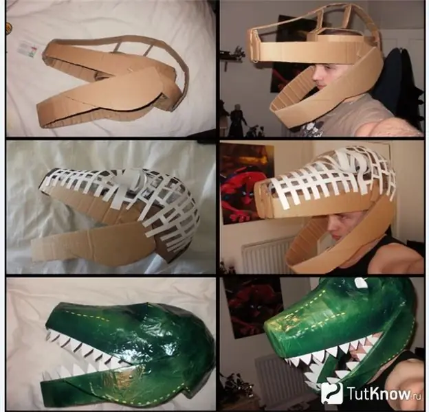 Karneval Dinosaurier Maske aus Pappe und Papier