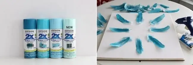 Plumas pintadas de azul