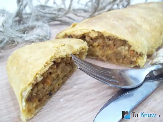 Homemade puff pastry meat roll