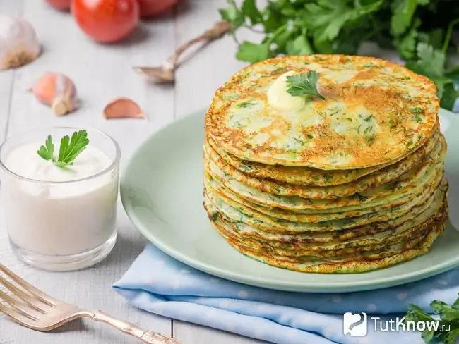 Pancakes with ham and cheese baked