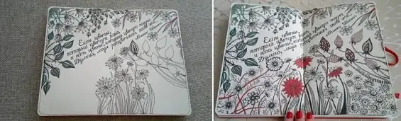 Una vista lejana del álbum, decorado en zentangle y garabatos