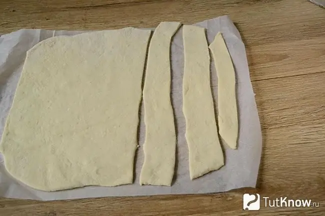 Dough cut into strips